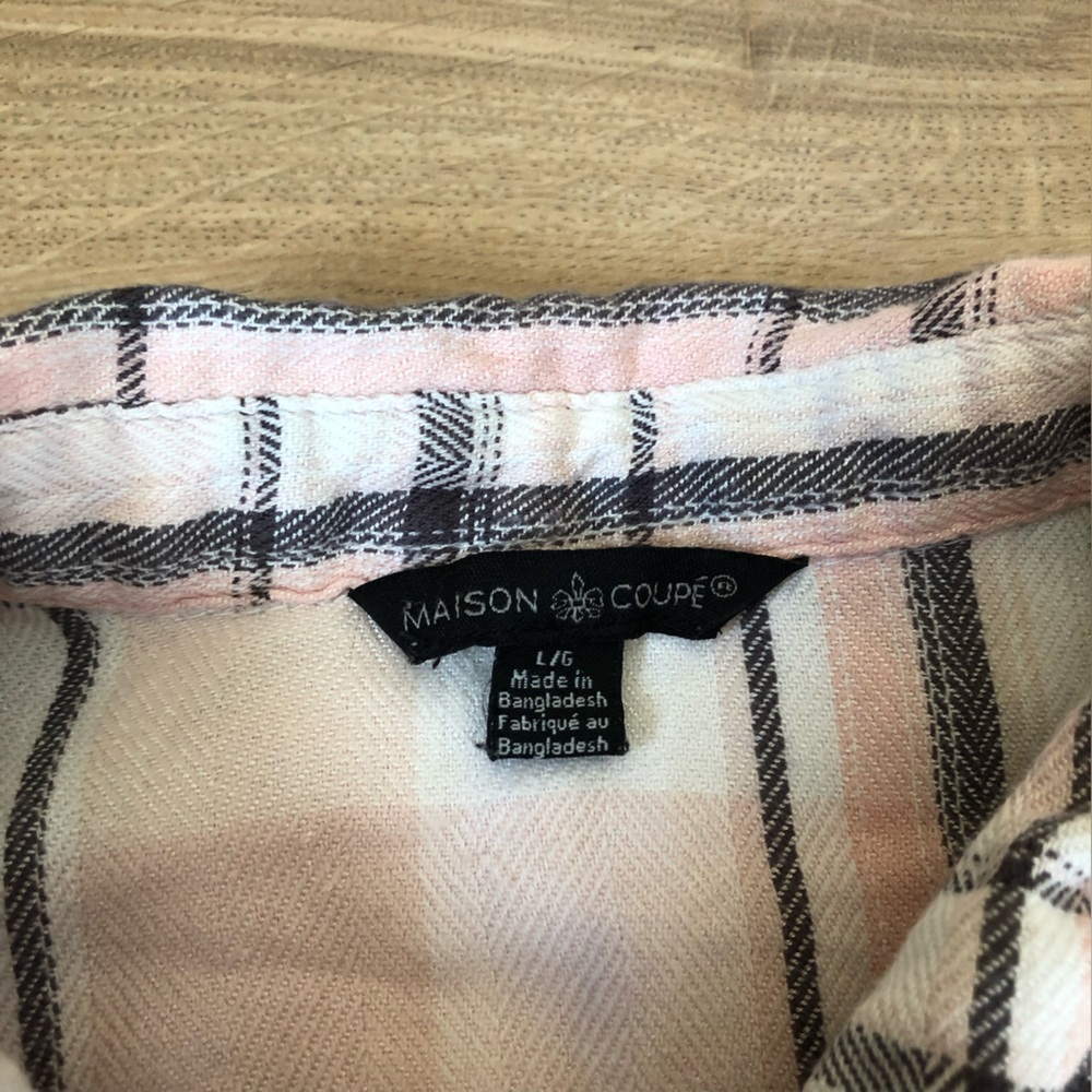 Women’s Maison Coupé Pink Plaid Button down Open back Flannel Shirt size L - Picture 8 of 9